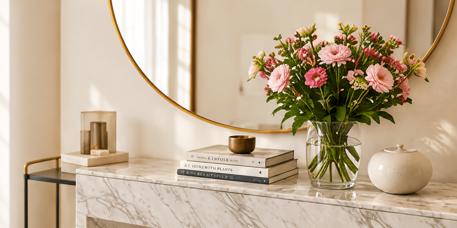 Console en marbre et miroir dore
